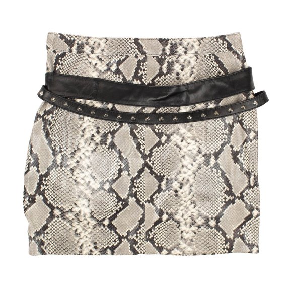 UNRAVEL PROJECT Gray Leather Snakeskin Print Mini Skirt Size 6/42 $1820 - Picture 3 of 4